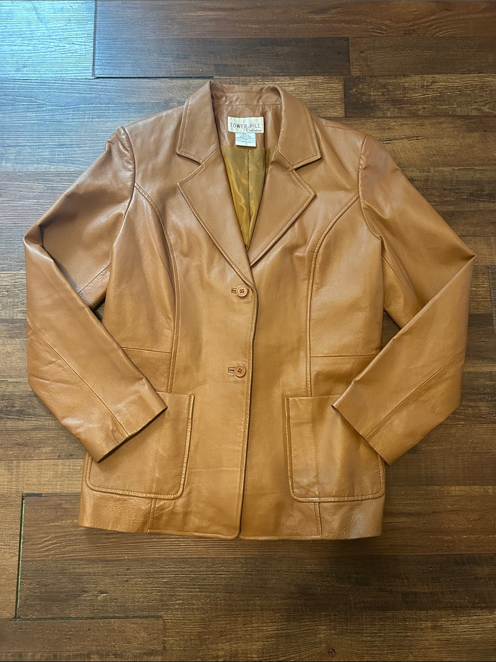 Tower Hill Collection Vintage Camel Brown Leather Blazer Jacket - Size 12